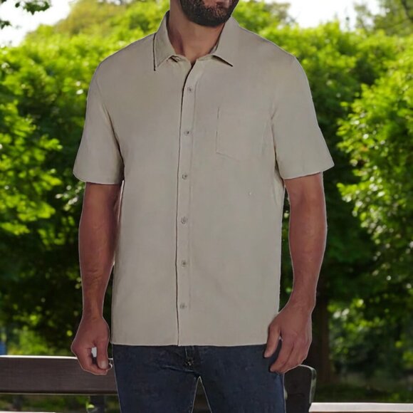 NWT GAP ( XL ) Short Sleeve Knit Button Down Oyster Bay Cotton Shirt - Picture 1 of 9